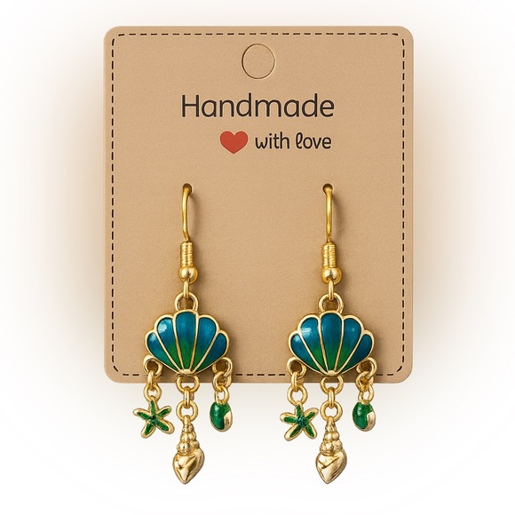 Jewelry - Handmade Gold and Blue Shell Earrings